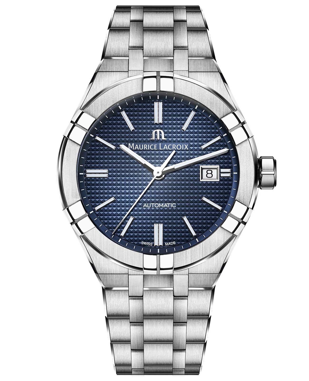 Maurice Lacroix Maurice Lacroix Aikon Automatic AI6008-SS002-430-2  AI6008-SS002-430-2 механические мужские часы синий циферблат, браслет нержавеющая сталь — вид спереди