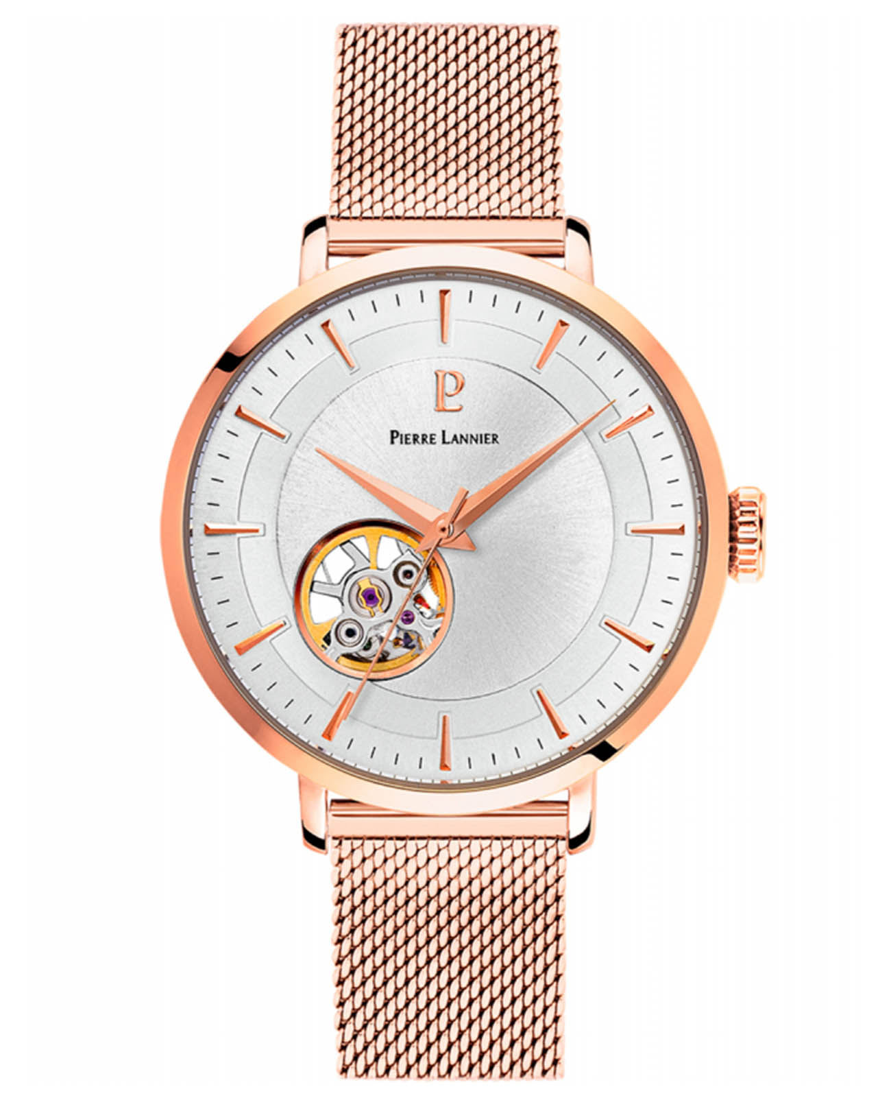 Pierre Lannier Pierre Lannier Automatic 307F928  307F928 механические женские часы серебристый циферблат, браслет нержавеющая сталь с ip-покрытием — вид спереди