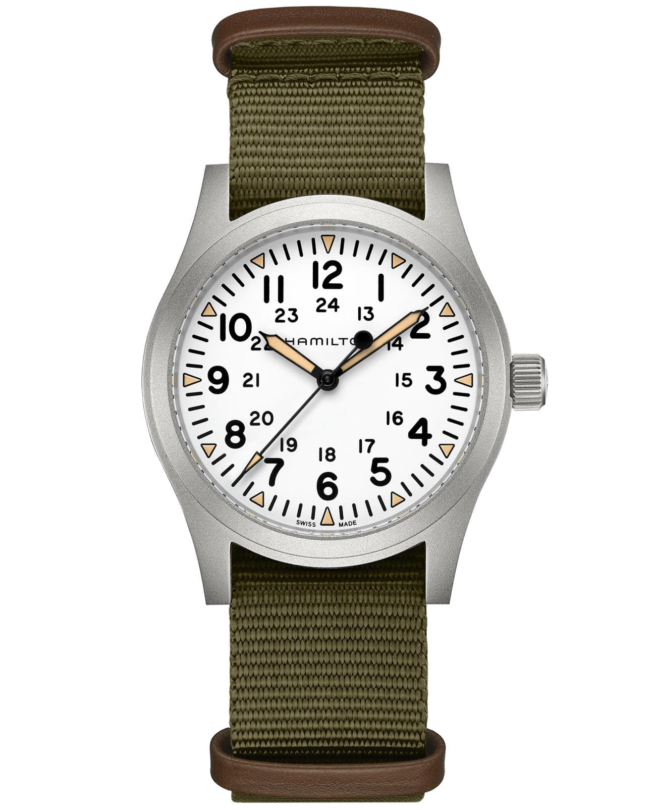 Hamilton Hamilton Khaki Field Mechanical 42mm H69529913  H69529913 механические мужские часы белый циферблат, браслет тканевый — вид спереди
