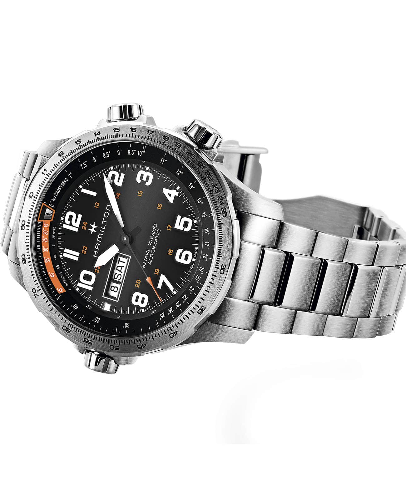 Hamilton Hamilton Khaki Aviation X Wind Day Date Auto H77755133  — детали корпуса и нержавеющая сталь