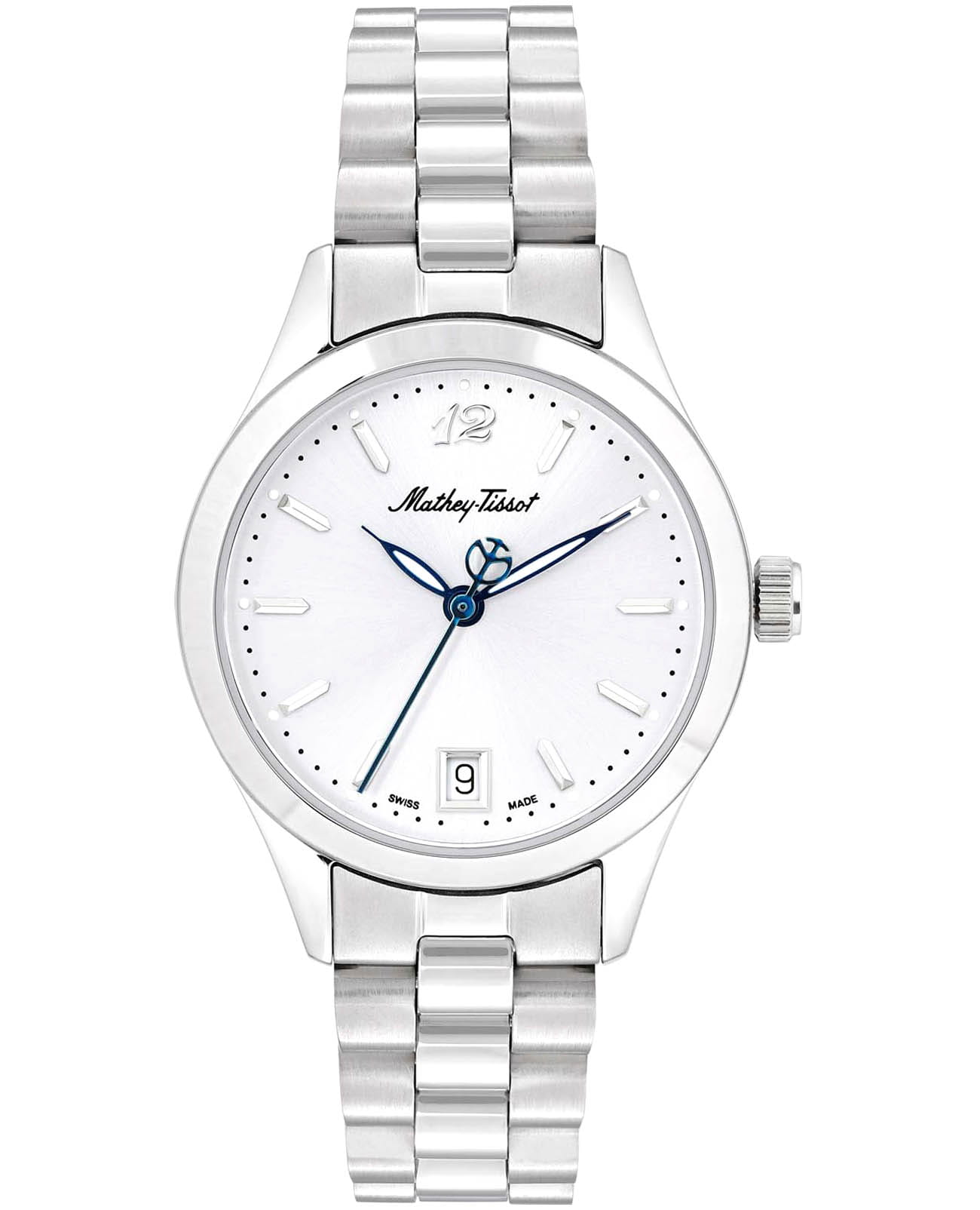 Mathey-Tissot Mathey-Tissot Urban D411MAS  D411MAS кварцевые женские часы серебристый циферблат, браслет нержавеющая сталь — вид спереди