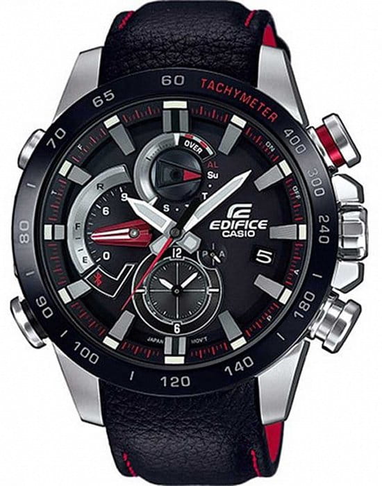 Casio Casio Edifice EQB-800BL-1A EQB EQB-800BL-1A кварцевые мужские часы черный циферблат, браслет кожаный — вид спереди