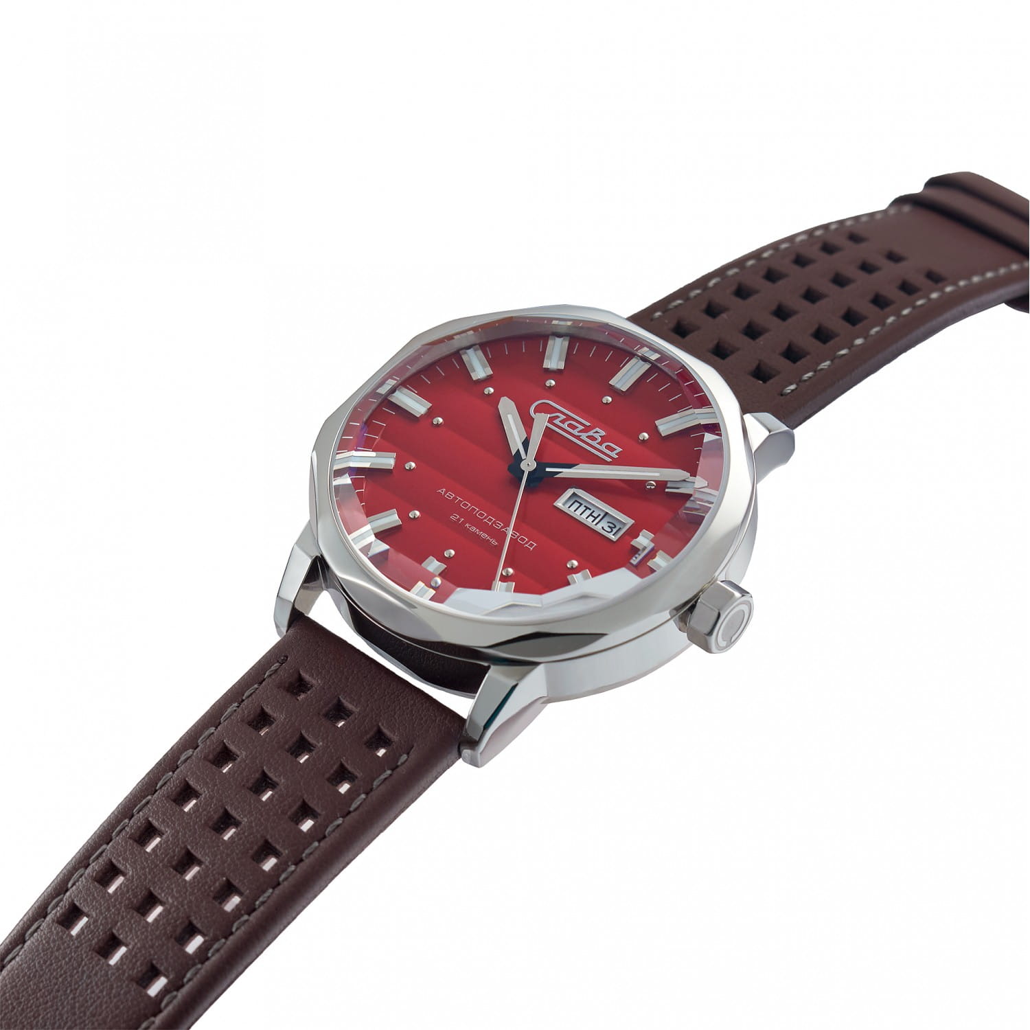 Слава Слава Эра 3020696/300-8205,  россия мужские часы на браслете кожаный боковой вид