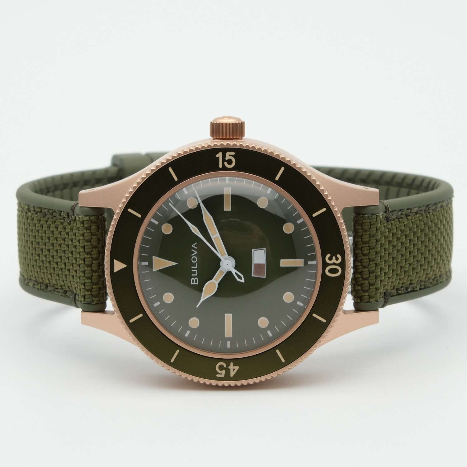 Bulova Bulova Mil-Ships 98A324 мужские часы зеленый циферблат на запястье