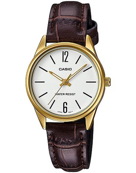 Casio Casio LTP-V005GL-7B  LTP-V005GL-7B кварцевые женские часы белый циферблат, браслет кожаный — вид спереди