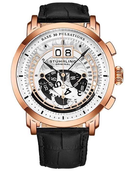 Stuhrling Stuhrling Monaco 4013.2  4013.2 кварцевые мужские часы белый циферблат, браслет кожаный — вид спереди