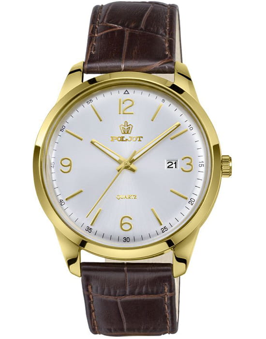 Полет Полет Волга 2315.586200  2315.586200 кварцевые мужские часы белый циферблат, браслет кожаный — вид спереди