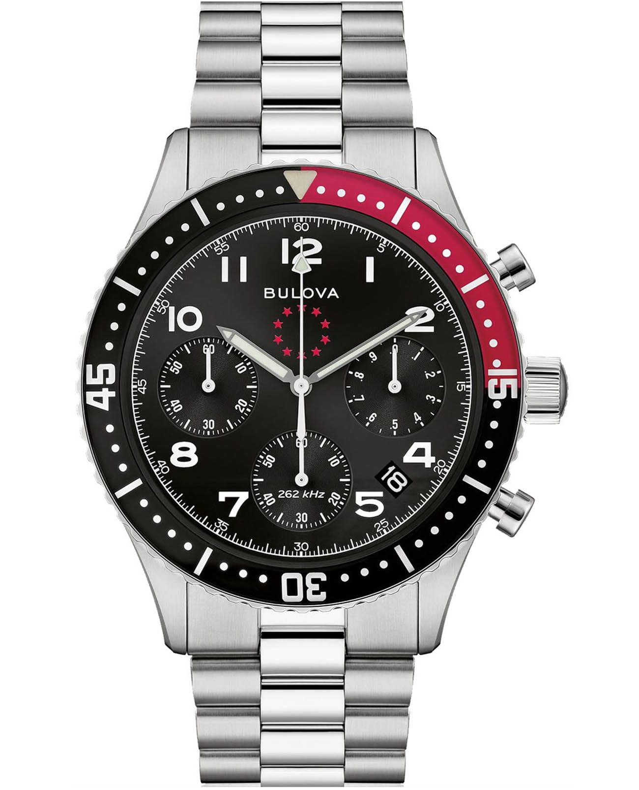 Bulova Bulova Marine Star 98B451  98B451 кварцевые мужские часы черный циферблат, браслет нержавеющая сталь — вид спереди