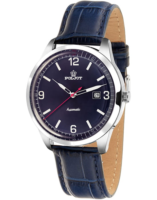 Полет Полет Волга 8215.581018  8215.581018 механические мужские часы синий циферблат, браслет кожаный — вид спереди