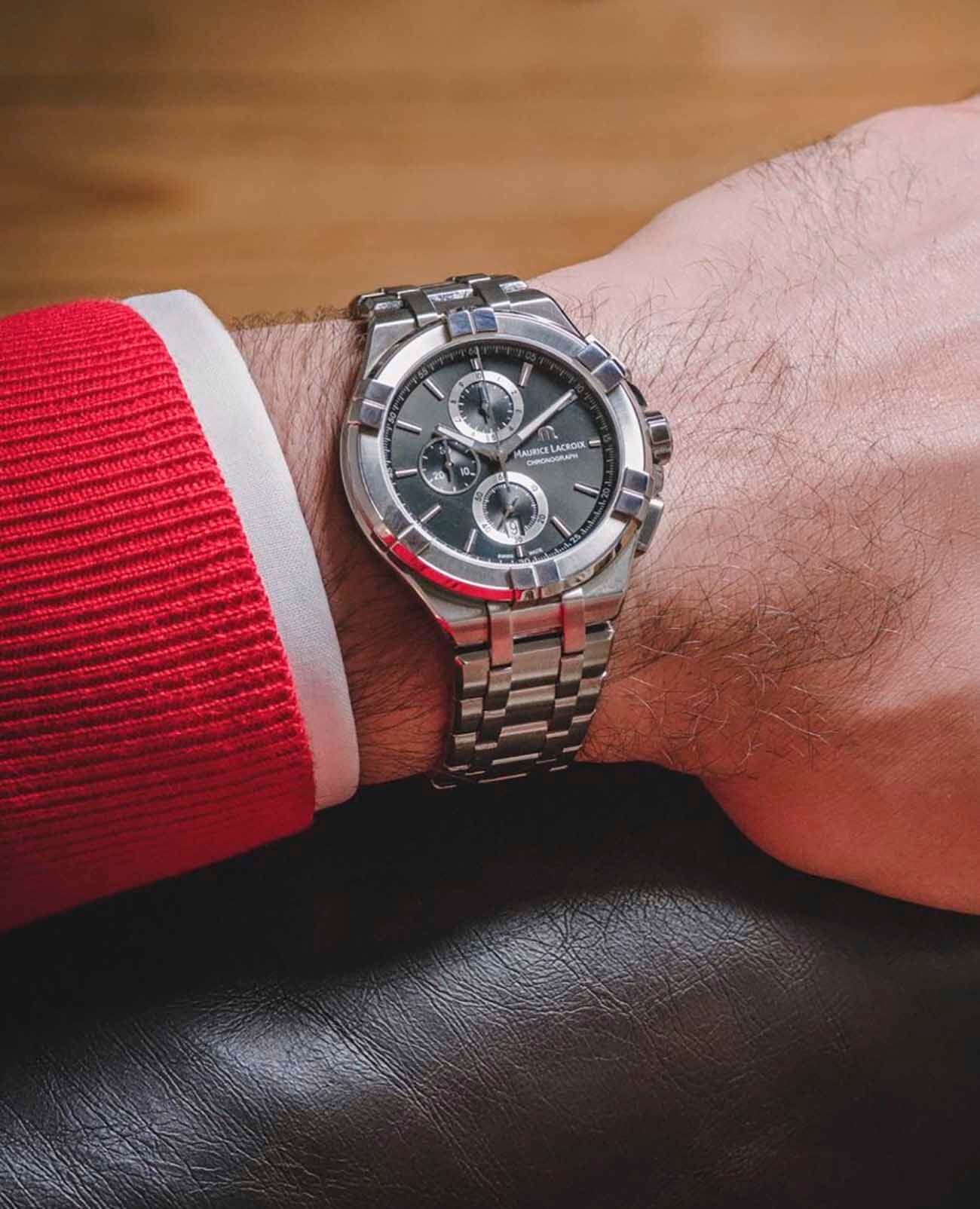 Оригинальные часы Maurice Lacroix Maurice Lacroix Aikon Chronograph AI1018-SS002-130-1 кварцевые калибр механизма  общий вид