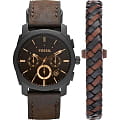 Fossil Fossil Carlie  FS5251SET  FS5251SET кварцевые мужские часы коричневый циферблат, браслет кожа + текстиль — вид спереди