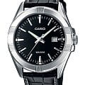 Casio Casio MTP-1308PL-1A  MTP-1308PL-1A кварцевые мужские часы  черный циферблат, браслет кожаный — вид спереди