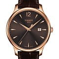 Tissot Tissot Tradition T063.610.36.297.00 Tradition T0636103629700 кварцевые женские часы  коричневый циферблат, браслет кожаный — вид спереди